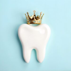 Dental Crown tooth santa monica, a white tooth with a crown on top